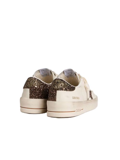 Golden Goose Stardan Donna in pelle bianca con stella e talloncino in glitter marroni Golden Goose | GWF00128F00793910318